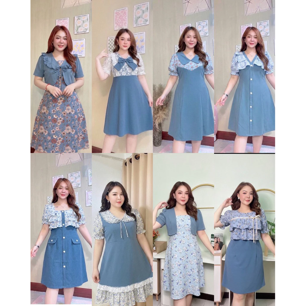 ชุดเดรสสาวอวบ รวมงานสีฟ้าค่ะ แบบน่ารักๆ ใส่เที่ยว ใส่ทำงานได้ค่ะ รอบอก 40-48 นิ้ว