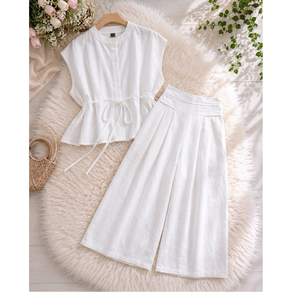 T96000เสื้อแขนกุด/กางเกงขายาวผ้าลินิน