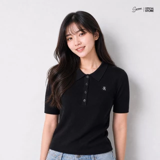 Serene's Choice เสื้อโปโลไหมพรมผู้หญิง คอปก กระดุมหน้า 4 เม็ด แขนสั้น ผ้านุ่ม Polo Knit เสื้อทำงาน มินิมอล
