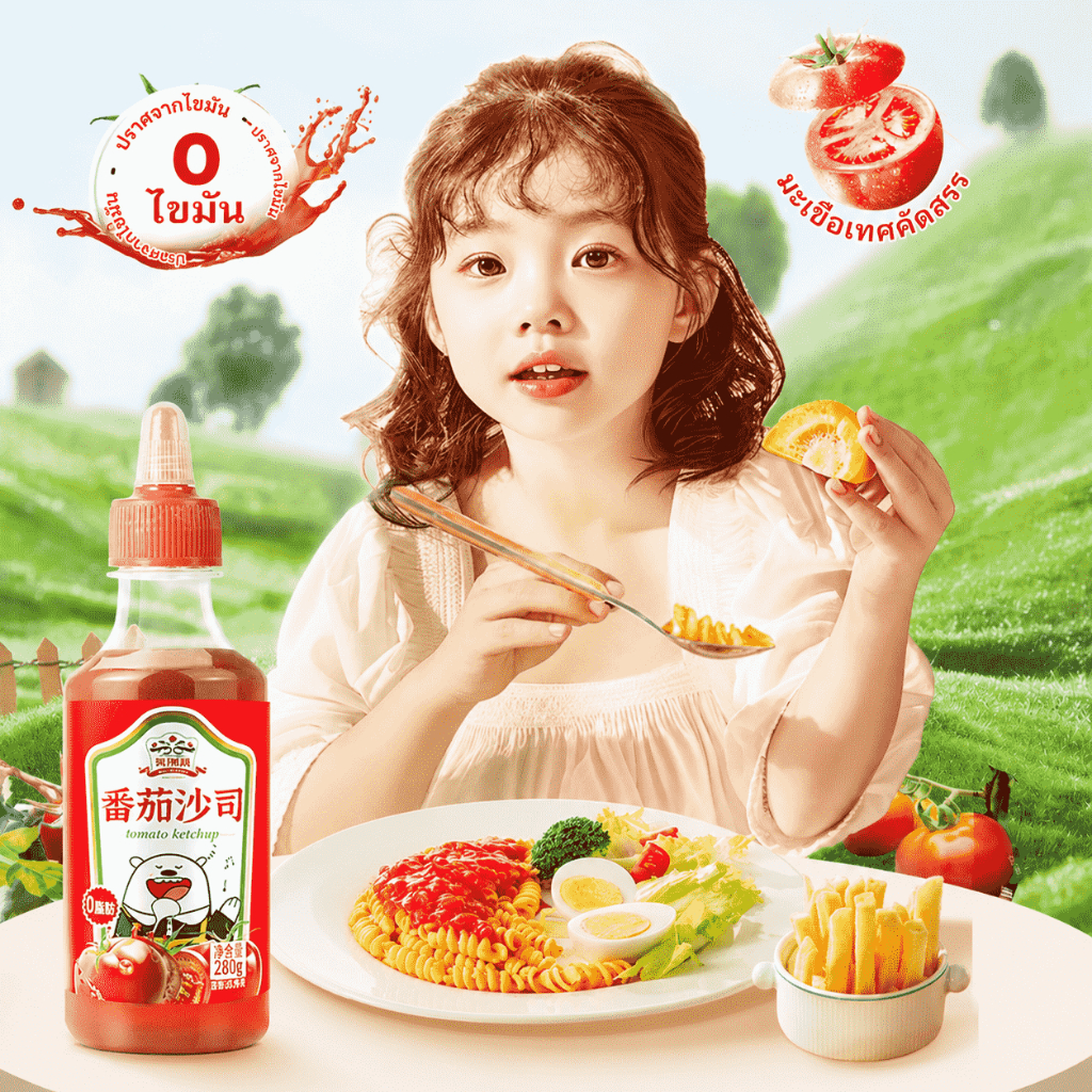 JIAWEN ซอสมะเขือเทศ 280g ขวดบีบสีแดง รสคลาสสิก ไขมัน 0%