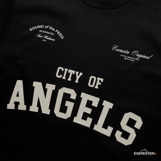EVERESTER เสื้อยืด Oversized คอฟิต Heavy Cotton เสื้อผู้ชาย City Og Angels ดำ เสื้อผ้าผู้ชาย EXP