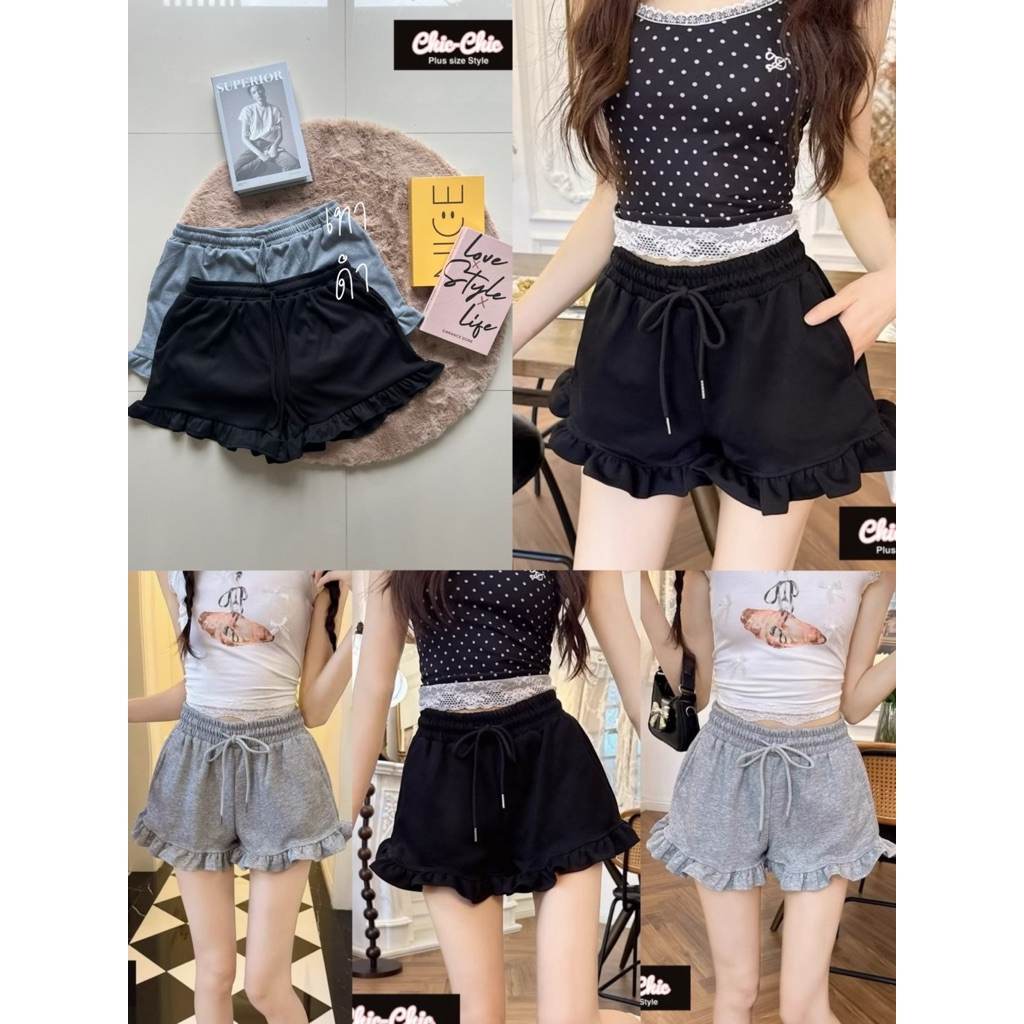 กางเกงขาสั้น ผ้าไหมพรมร่องเอวสม้อคBigsize32-46”