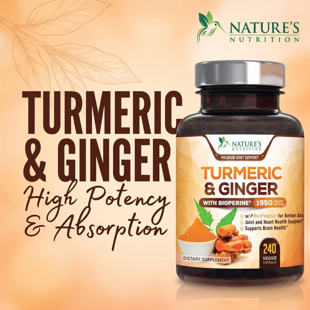 Nature's Nutrition Curcumin 95% ขมิ้นชัน จิงเจอร์ บรรเทาข้อต่อ ดูดซึมดี 240 แคปซูล