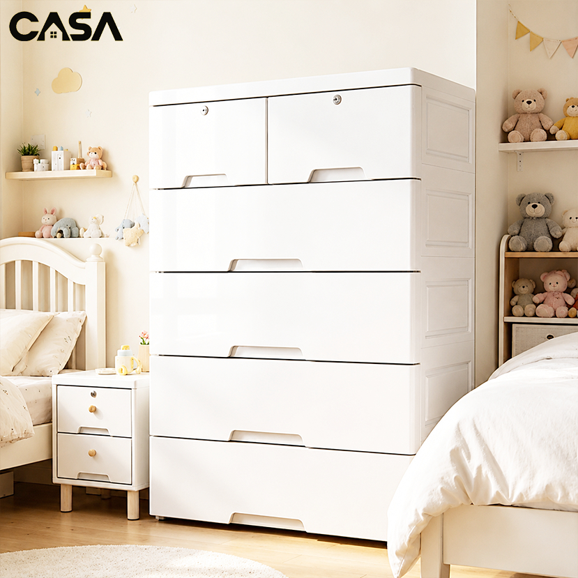 Casa ตู้ลิ้นชักพลาสติก 58cm ใส่เสื้อผ้าและเก็บของ หลายชั้น แข็งแรง ทนทาน