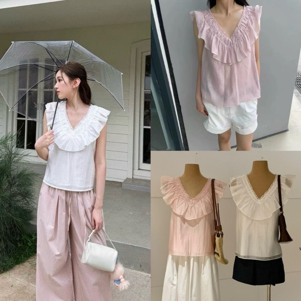 เสื้อแขนกุดคอวีระบายหน้า - 10197 TAG WG.WE 🇰🇷