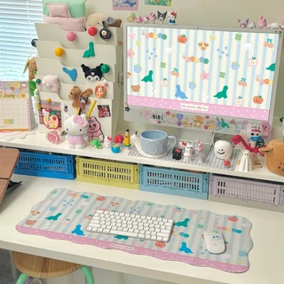 Giant mousepad/Desk mat : Curvy Stripe ที่รองเมาส์ขนาดใหญ่ขอบหยักน่ารักลายทาง 80x30cm | Stickwithme4ev