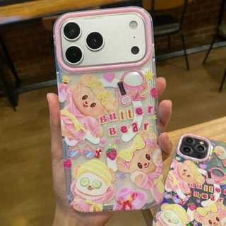 เคสอะครีลิคสกรีนลายน้องหมี มีที่ชาร์จไร้สาย แต่งโฮโลแกรมดาว ขอบนิ่ม งานเงา ปุ่ม Camera control ปิด