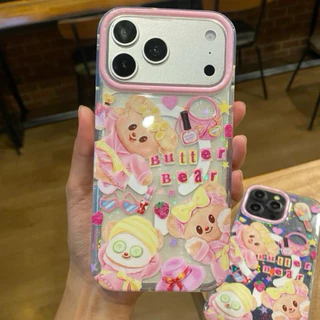 เคสอะครีลิคสกรีนลายน้องหมี มีที่ชาร์จไร้สาย แต่งโฮโลแกรมดาว ขอบนิ่ม งานเงา ปุ่ม Camera control ปิด