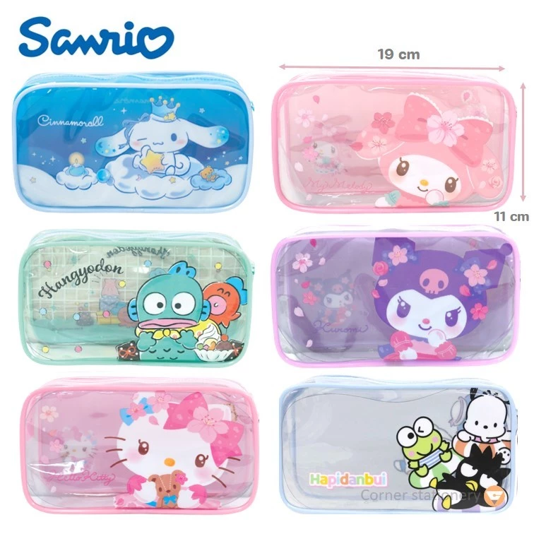กระเป๋าดินสอ Sanrio ลิขสิทธิ์แท้ รุ่น 006 ทรงเหลี่ยม ลาย Kitty Kuromi Hangyodon Melody 11x19 ซม