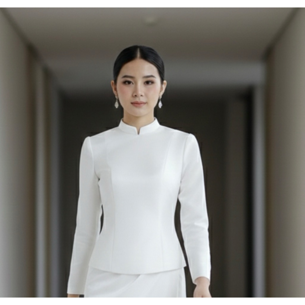 เสื้อไทยบรมพิมานซิปหลัง ไหมสี่เส้น￼อัดผ้ากาวแน่นแน่นทั้งตัว