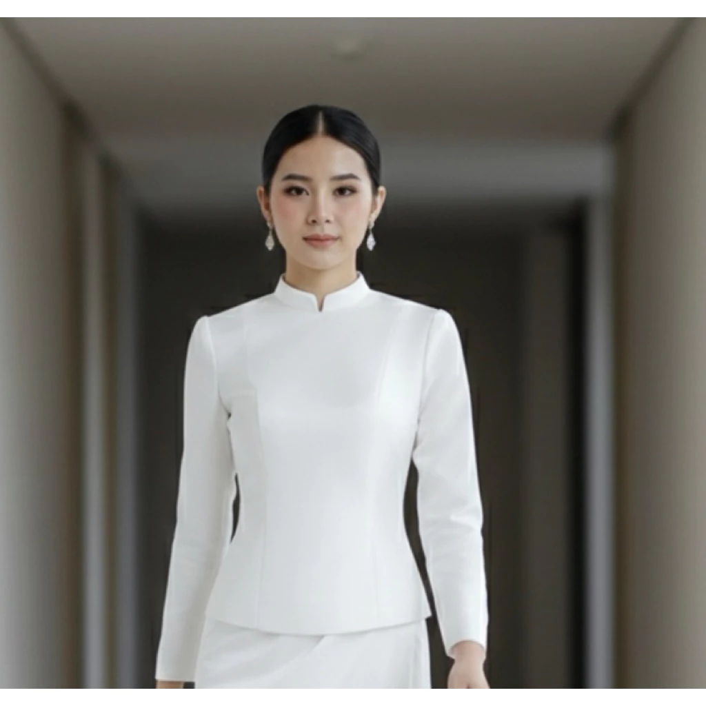 เสื้อไทยบรมพิมานซิปหลัง ไหมสี่เส้นอัดผ้ากาวแน่นแน่นทั้งตัว