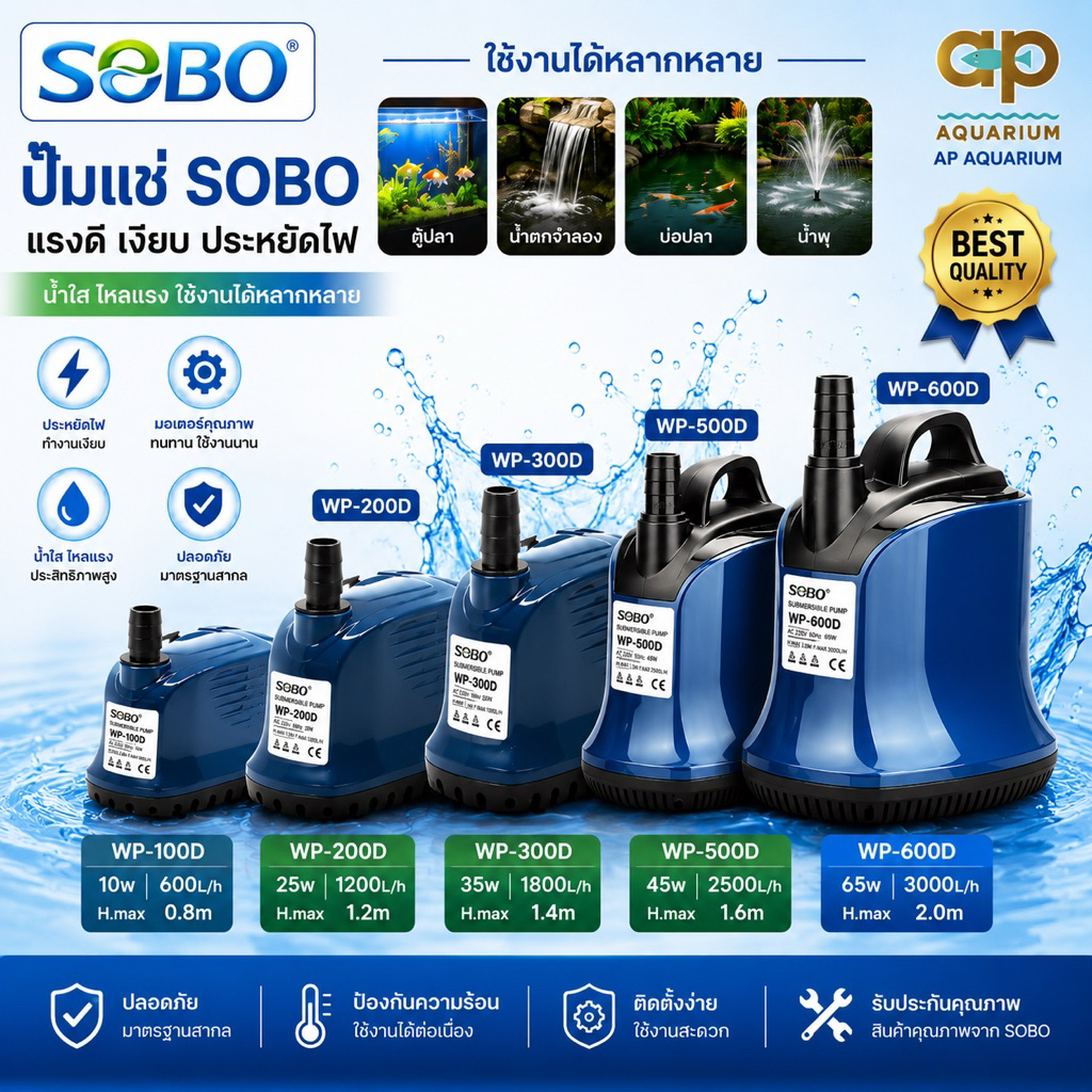 SOBO WP-200D WP-300D WP-500D WP-700D ปั้มน้ำ ปั้มแช่ ปั้มจุ่ม ปั้มไดโว่