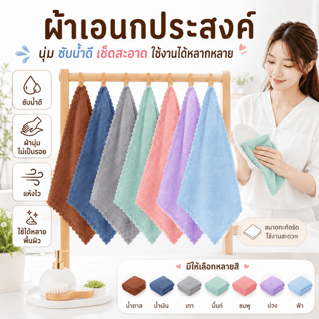 XSJ-02【ขนาด 25x25 ซม.】ผ้าเอนกประสงค์สำหรับทำความสะอาด ผ้าเช็ดโต๊ะซับน้ำ ผืนเล็ก