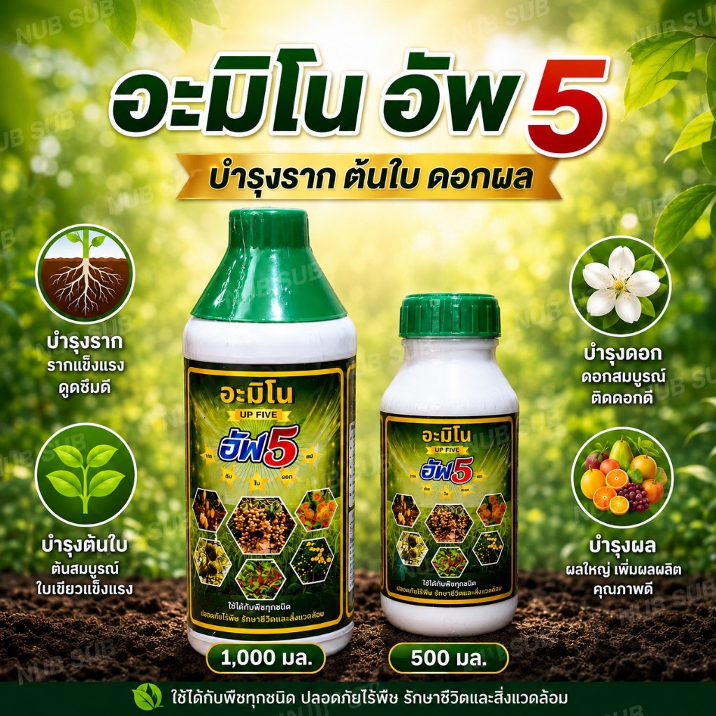 อะมีโน อัพ5 อาหารเสริมพืช ลดปุ๋ย ลดยา ขนาด 500-1000ml.