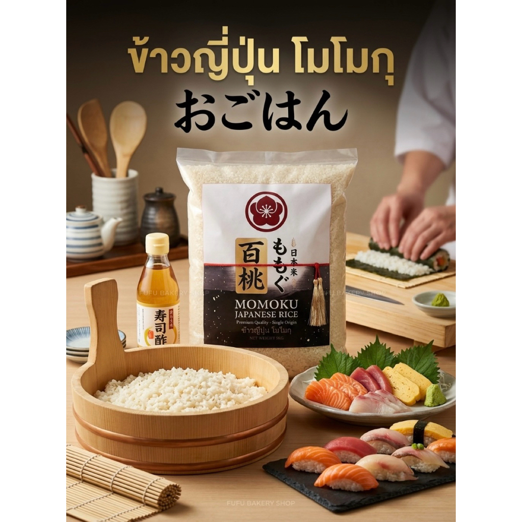 ข้าวญี่ปุ่น โมโมกุ 5 Kg. ข้าวสายพันธุ์ซาซานิชิกิ (Sasanishiki) ข้าวญี่ปุ่นแท้ที่ให้เมล็ดกลม เหนียวนุ่ม อร่อย