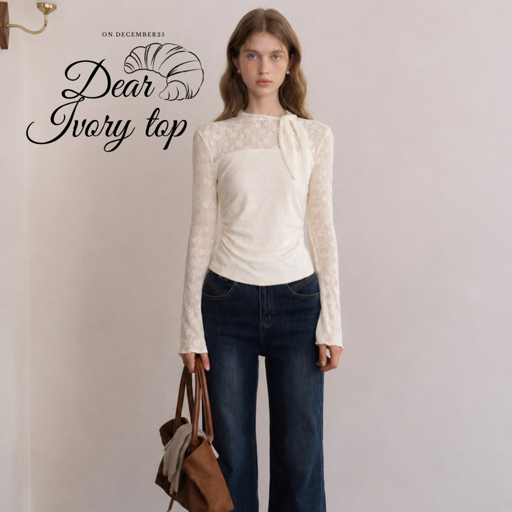 on.december25 เสื้ิอแขนยาวลายปัก Dear ivory