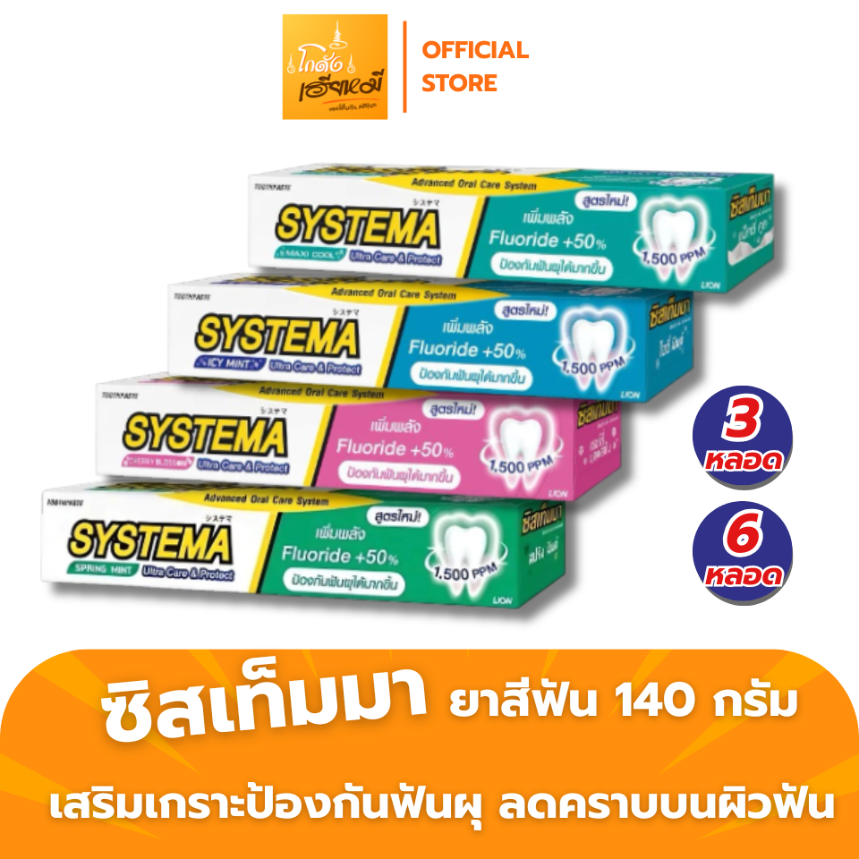 Systema ยาสีฟัน ซิสเท็มมา ขนาด 140g. (แพ็ค 3 I 6 หลอด) ป้องกันฟันผุ ฟลูออไรด์ 1500 ppm