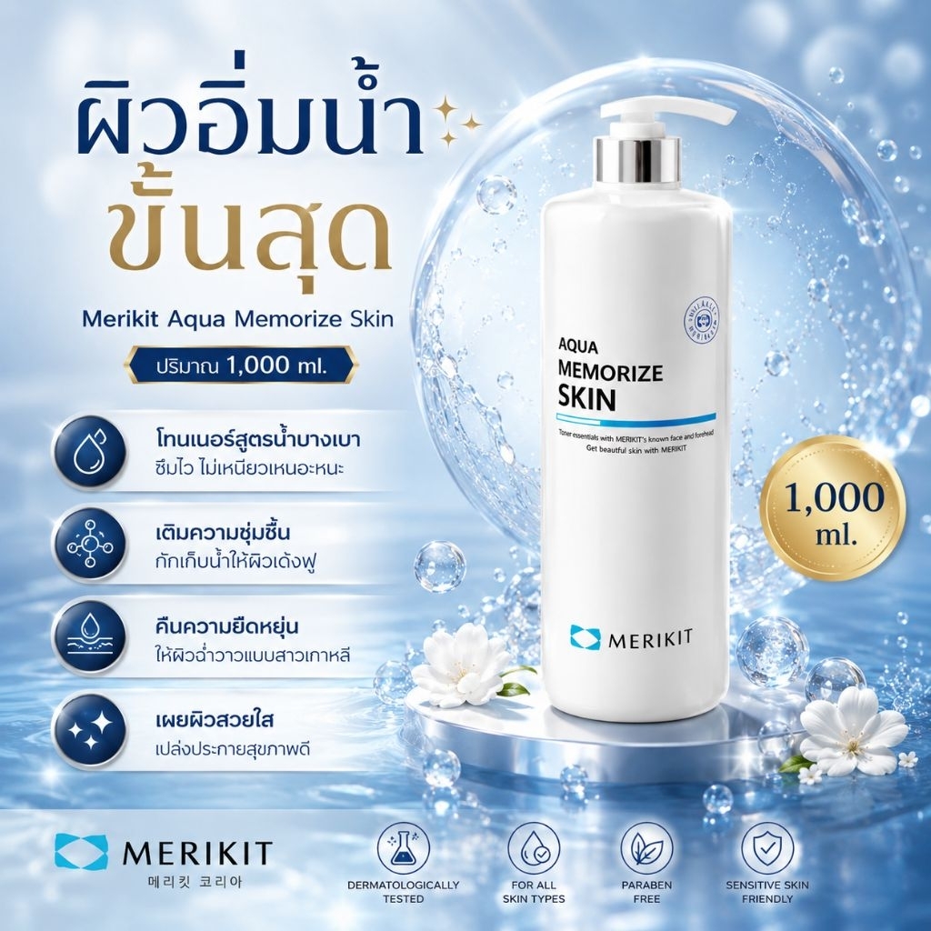 โทนเนอร์เติมความชุ่มชื้นให้ผิว Merikit Aqua Memorize Skin 1000ml