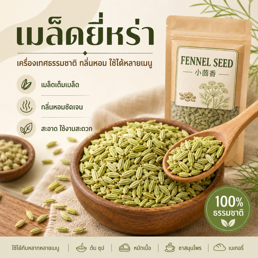 เทียนข้าวเปลือก (เสี่ยวฮวย) เกรดพรีเมียม คัดพิเศษ 100% | Fennel Seed | เครื่องเทศสมุนไพร กลิ่นหอมเข้มข้น