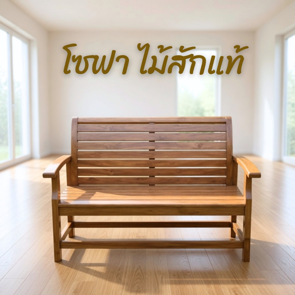 โซฟาไม้สักแท้ รุ่นหัวม้วน ขนาด 50X120X90 ซม.