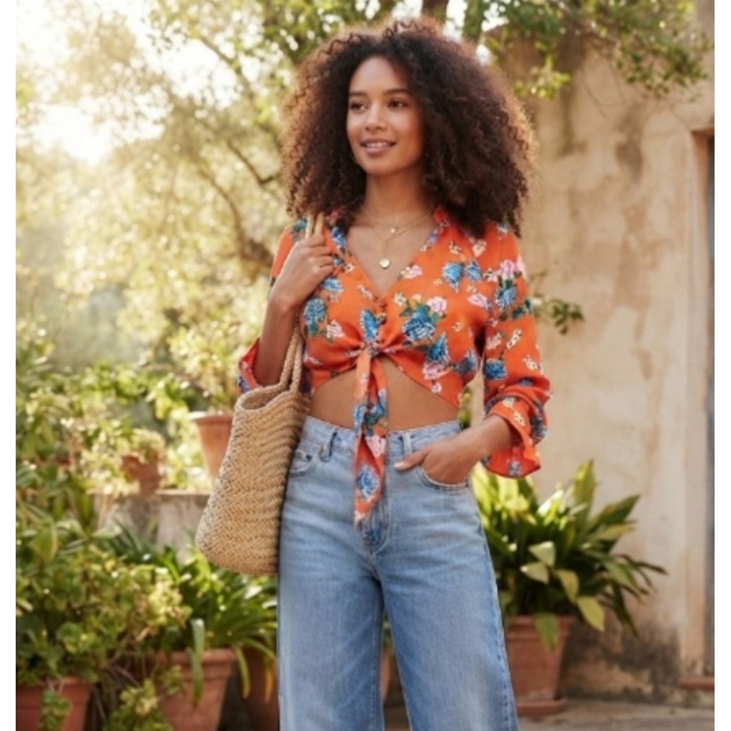 TOPSHOP คอลใหม่ eur36 อก38/ยาว16 ผ้าโพลีเนื้อทราย คอระบาย กระดุมหน้า ชายมีสายผูก