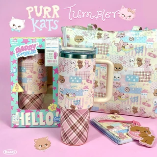 DADDY | Purrkats Tumbler แก้วเก็บความเย็น/ความร้อน แบบมีหูจับ พิมพ์ลายสุดน่ารัก