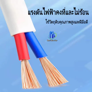 สายไฟทนอุณหภูมิสูง RVVB 2 แกน แบบแบน สีขาว ขนาด 2.5/4 มม.SQ ทนการเสียดสี หน่วงไฟ 20/50/100ม.