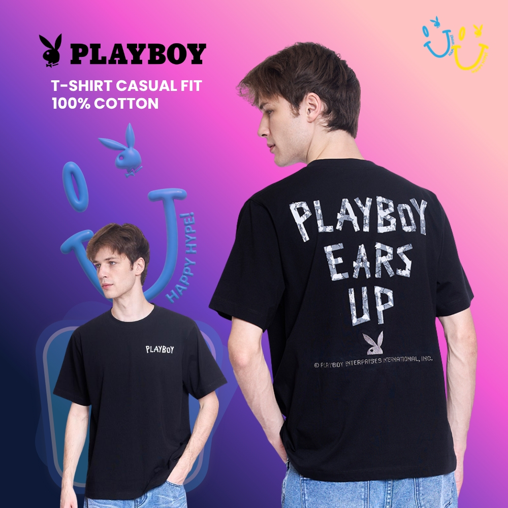 PLAYBOY 08PB เสื้อยืด   เสื้อผ้าผู้ชาย/เสื้อ/เสื้อยืดสีดำ รุ่น P1MT265TB112BK