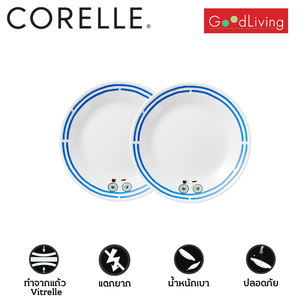 Corelle The Blue จานอาหาร จานขนมปัง ขนาด 7 นิ้ว (18 ซม.)จำนวน 2 ชิ้น / C-03-106-TBE-2