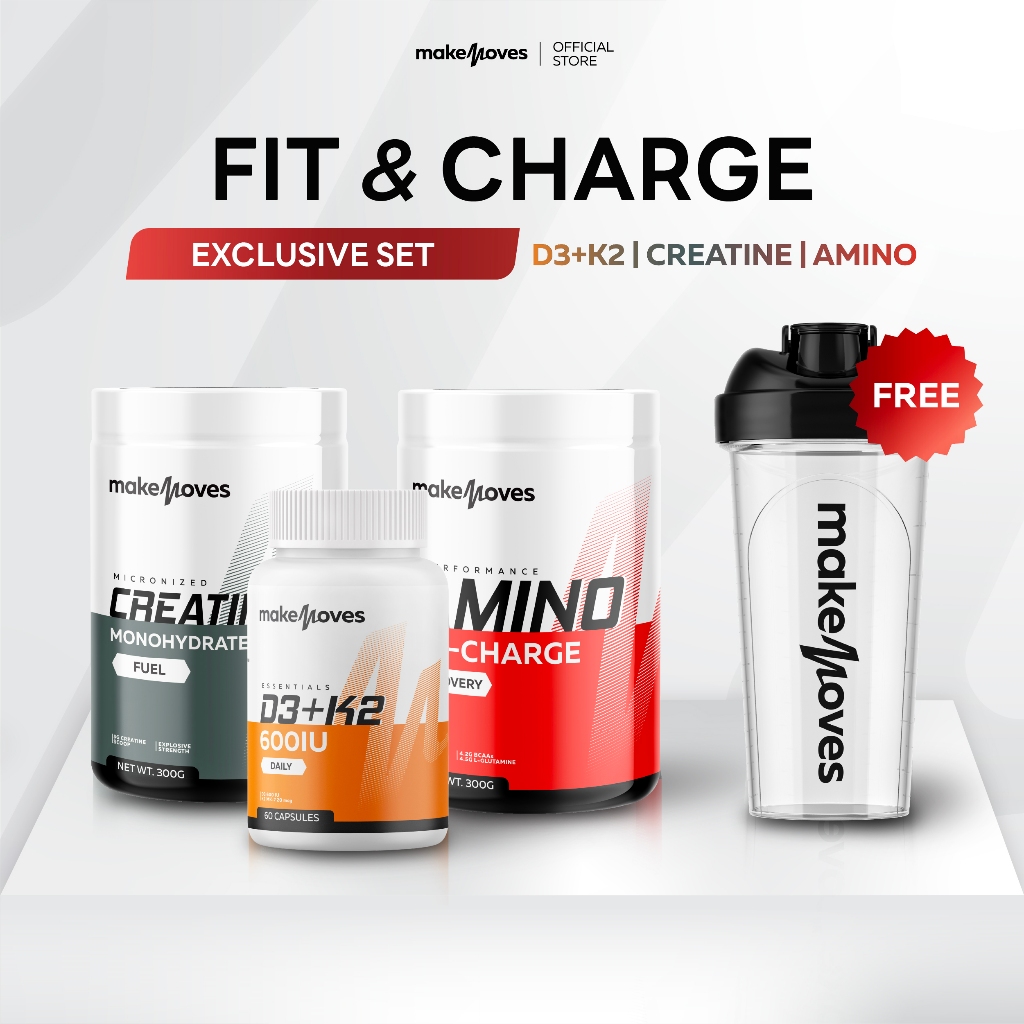 (Exclusive Set) MakeMoves Creatine + Amino Re-Charge + D3K2 แถม Shaker