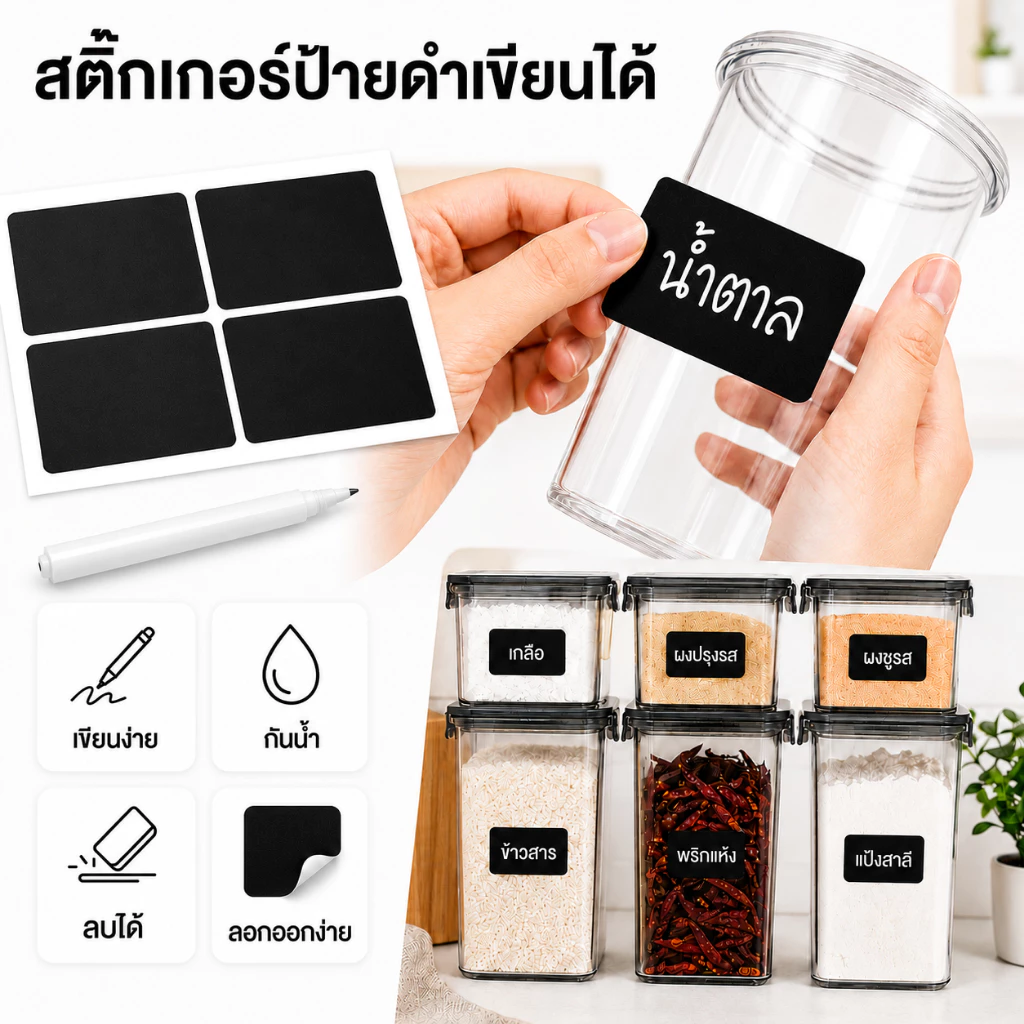 สติ๊กเกอร์ 4x6cm. +ปากกาเมจิคลบได้ กันน้ำลอกออกติดใหม่ได้ เกรด A Stickers DIY Label