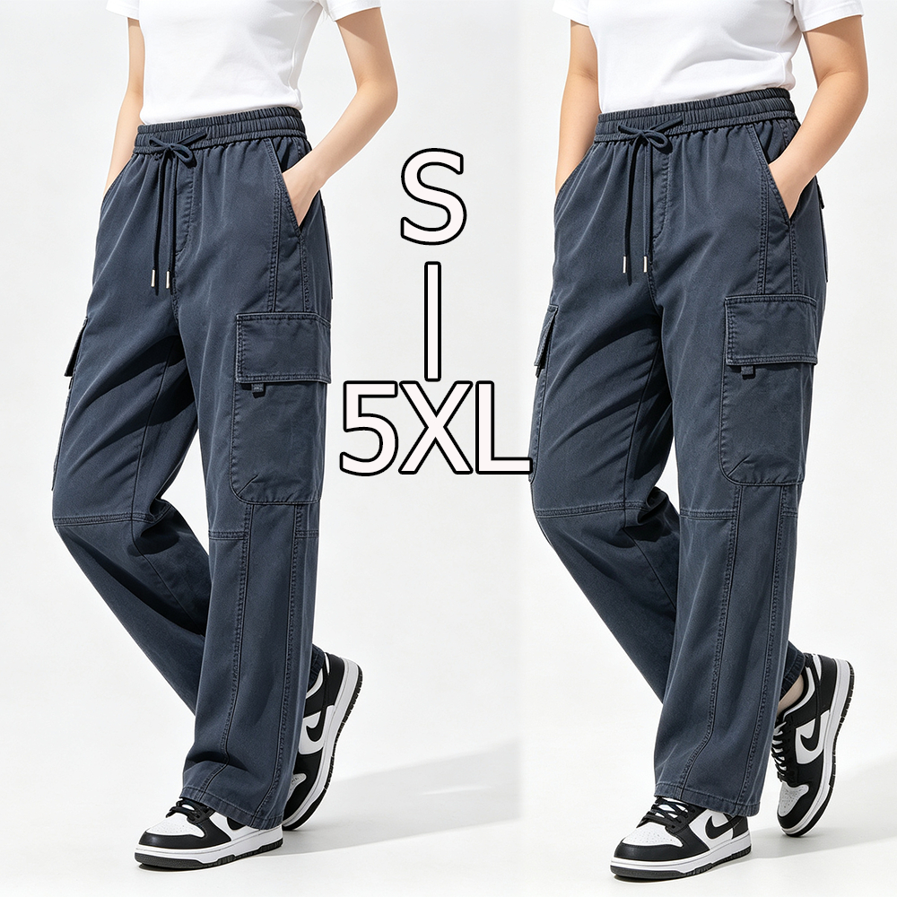 S~5XL Long pants Grey cargo สินค้าขายดี กางเกงงานสีเทา ผ้าเทนเซลเย็นตัว เอวยางยืด กระเป๋าหลายช่อง ผู้หญิง HOT