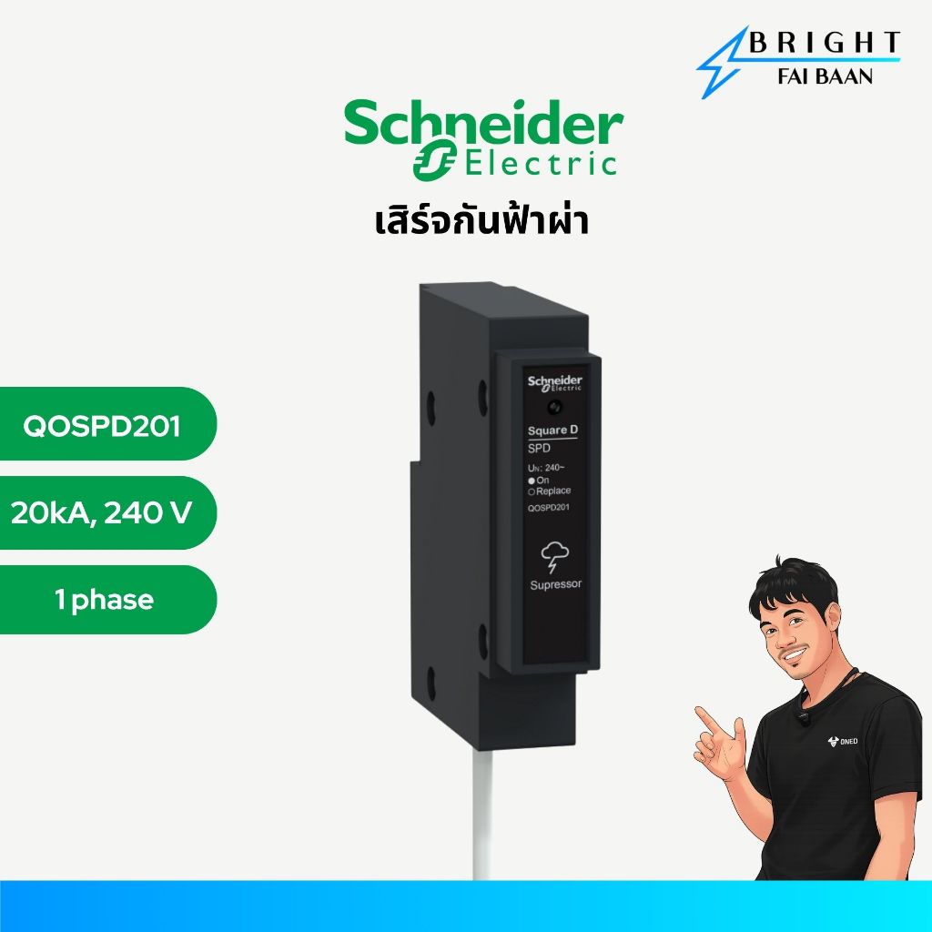 Schneider เสิร์จ กันฟ้าผ่า Surge Protective Device (SPD) 1P 20kA ชไนเดอร์ รุ่น QOSPD201
