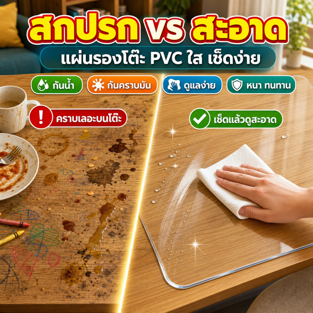 ทนความร้อน 500℃ ผ้าปูโต๊ะใส ป้องกันคราบน้ำมัน ผ้าปูโต๊ะกันน้ำ ผ้าคลุมโต๊ะ PVC พลาสติกปูโต๊ะ หนาพิเศษ ทนทานยิ่งขึ้น
