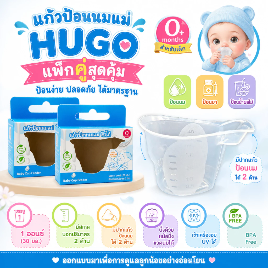 HUGO ฮิวโก้ แก้วป้อนนมแก้มลิงฮิวโก้ ใช้ป้อนนมแม่กับลูกน้อย