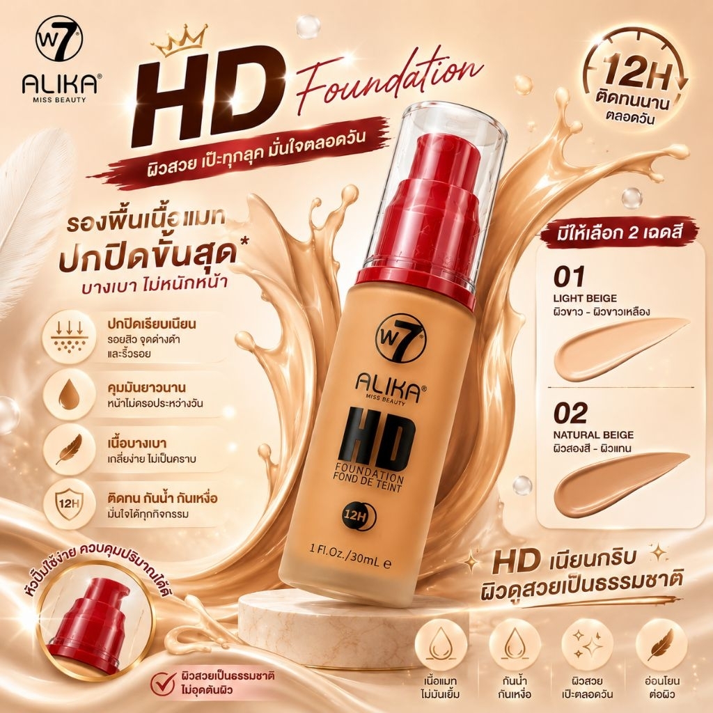 รองพื้น ALIKA HD เนื้อแมท บางเบา เกลี่ยง่าย