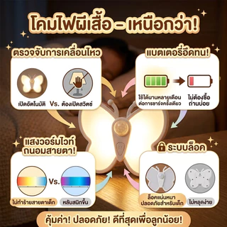 [พร้อมส่ง]🦋 ไฟเซ็นเซอร์ ไฟกลางคืน รูปผีเสื้อ 3 โหมดแสง ชาร์จ USB ไฟทางเดินไฟ กลางคืนเซ็นเซอร์ 0 วิ แสงนุ่มนวล