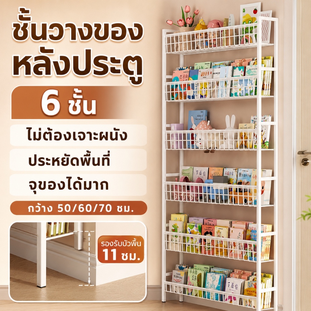ชั้นวางของหลังประตูรุ่นอัปเกรด! เหล็กดัดกันสนิม 6 ชั้น ไม่ต้องเจาะ ไม่กินพื้นที่ ใช้ได้หลายที่