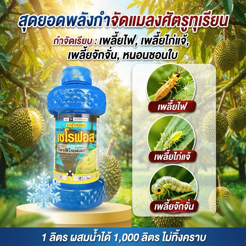 เซโรฟอส 3+สูตรเย็นพิเศษ 1ลิตร แมลงปีกแข็ง ด้วง จั๊กจั่น เพลี้ยแป้งหนอน เพลี้ยหอยใช้สำหรับพืชเท่านั้น ปุ๋ยพืช