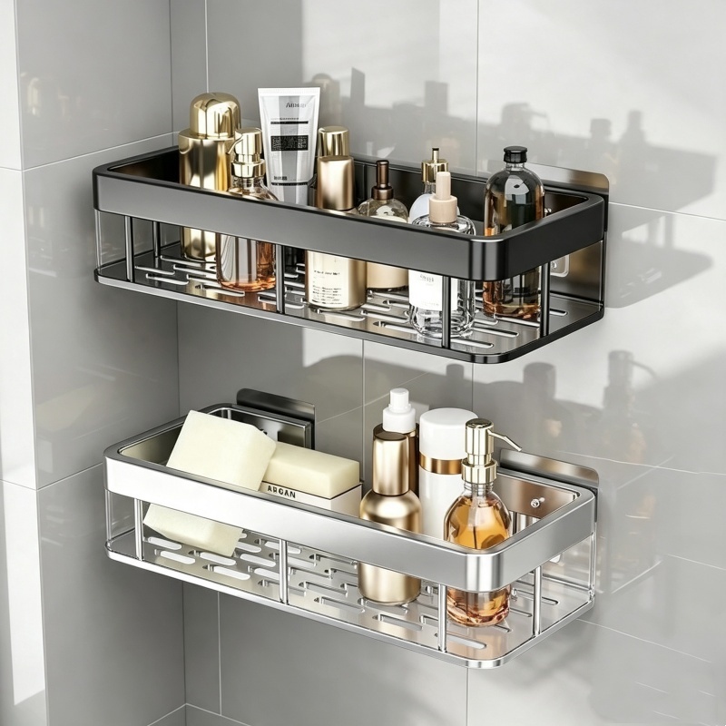 ที่วางของ ในห้องน้ำ ABS ชั้นเก็บของติดผนัง ไม่ต้องเจาะรู อเนกประสงค์ Bathroom Storage Rack