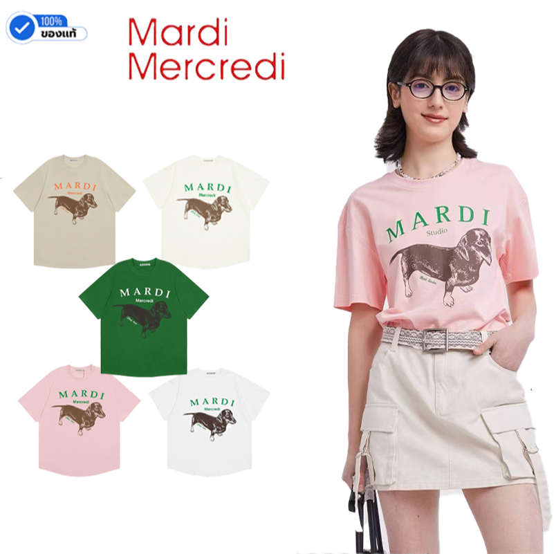 แท้พร้อมส่ง เสื้อสตรีMardi Mercredi DDANJI สไตล์เกาหลี slim fit T-shirt + Cropped print daisyผ้าฝ้ายเสื้อยืดแท้