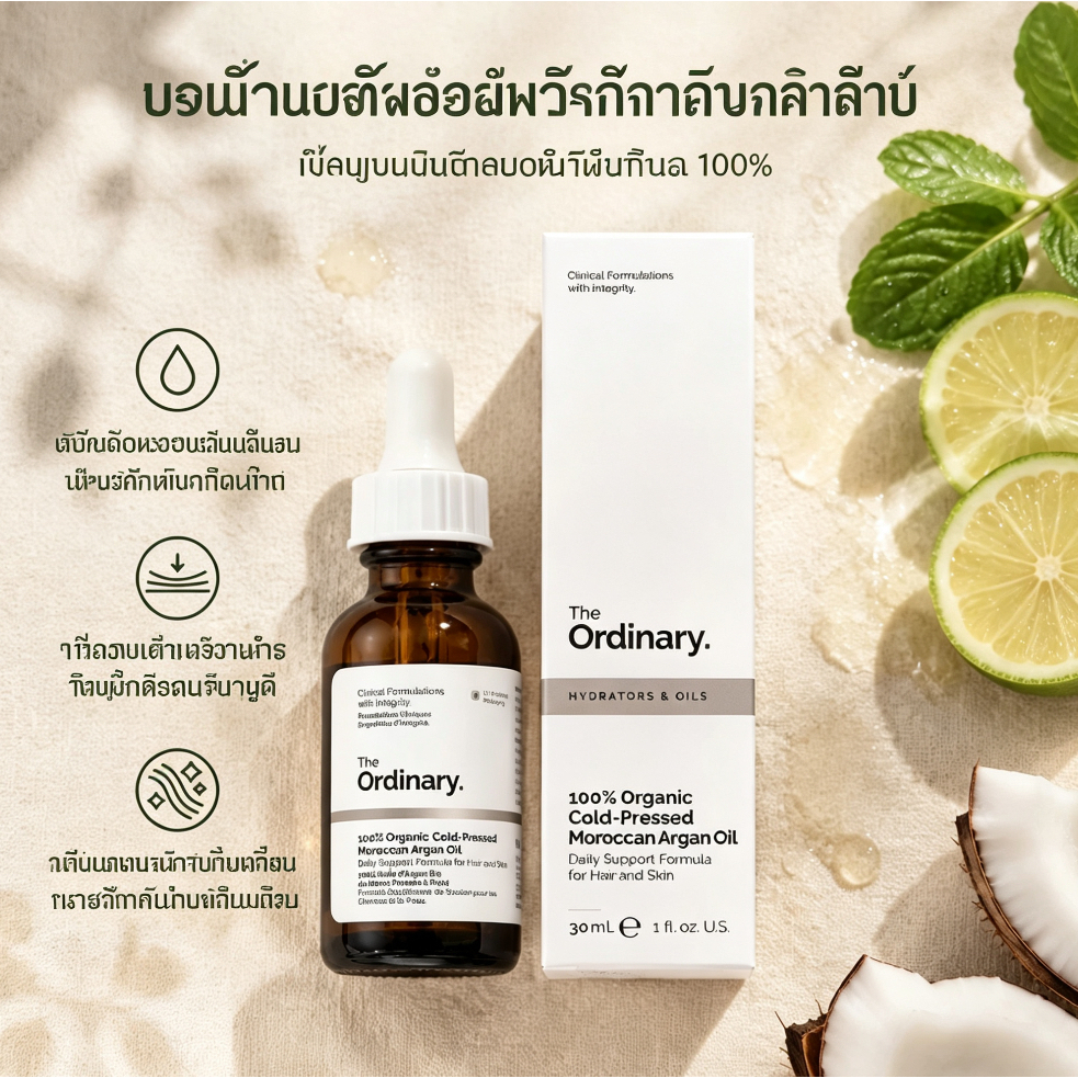 Cold Pressed 100% Organic Argan Oil The Ordinary 30ml ฟื้นฟูผิวแห้งตึง ขาดความชุ่มชื้น