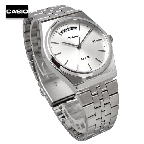 นาฬิกาข้อมือผู้ชายคาสิโอ Casio Standard สายสแตนเลสสีเงิน หน้าปัดสีขาว รุ่น MTP-B146D-7AVDF, MTP-B146