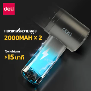 Deli เครื่องดูดฝุ่นพกพา เครื่องดูดฝุ่นในรถ แบบไร้สาย แรงดูด1200PA ความจุสูงแบตเตอรี่สูงสุด 4,000 mAh
