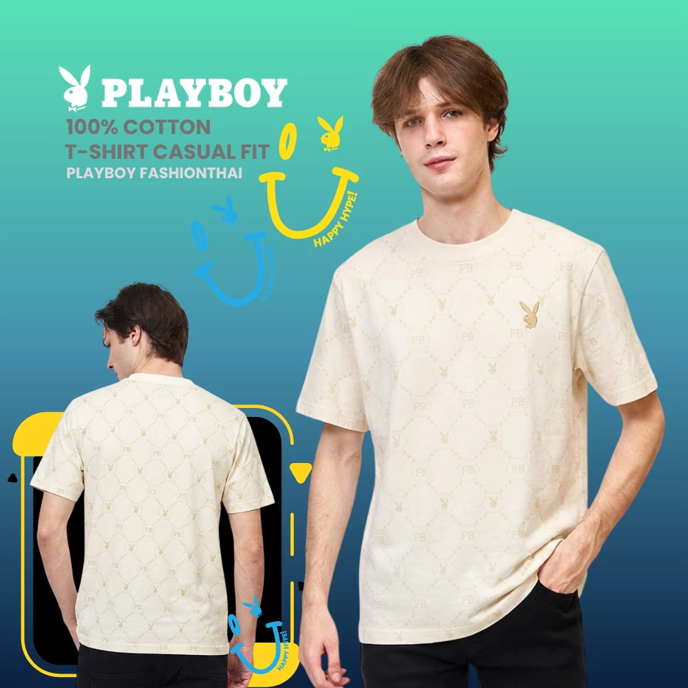 PLAYBOY 05PB เสื้อยืด เสื้อผ้าผู้ชาย/เสื้อ/เสื้อยืดสีเบจ รุ่น P1MT265TB041BE
