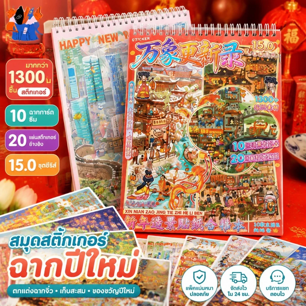 ซางเหวิน บิต 15.0 ปีใหม่สติกเกอร์ภูมิทัศน์คอลเลกชันวันหยุดฉากขนาดเล็กของเล่นสาวของขวัญปีใหม่