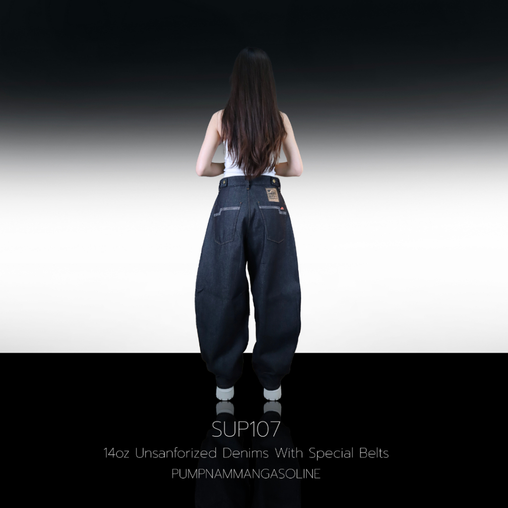 SUP107 (W) กางเกงยีนส์ผู้หญิง ALL BLACK UNISEX กางเกงทรงบอลลูนบาร์เรล (Gasoline & Garage) ปั๊มน้ำมันแก๊สโซลีน (SUP)