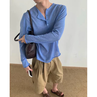 LAYNE KNIT HENLEY เสื้อไหมพรมถักบางแขนยาว A2