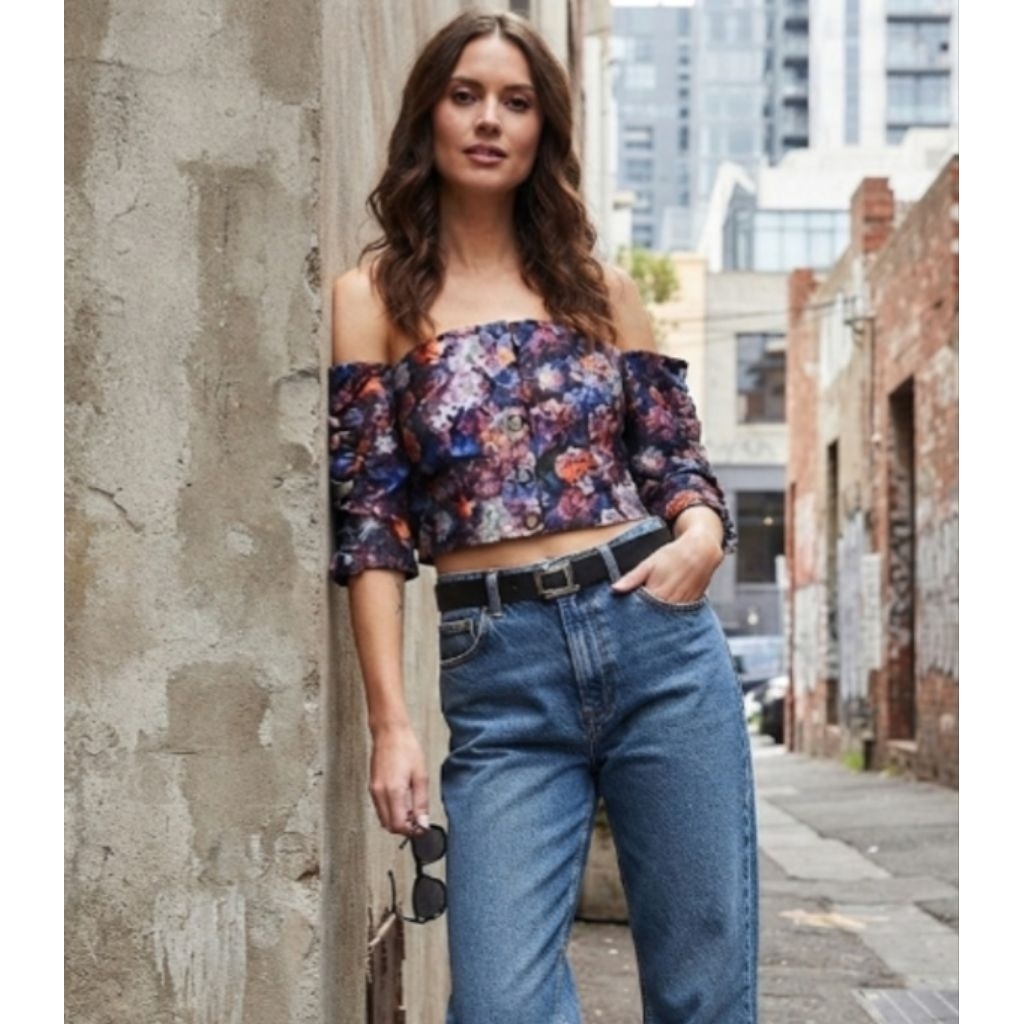 H&M คอลใหม่ eur36 อก32/ยาว15 ผ้าทอ มีกันแถบลื่นหน้าหลัง กระดุมแป๊กยาว