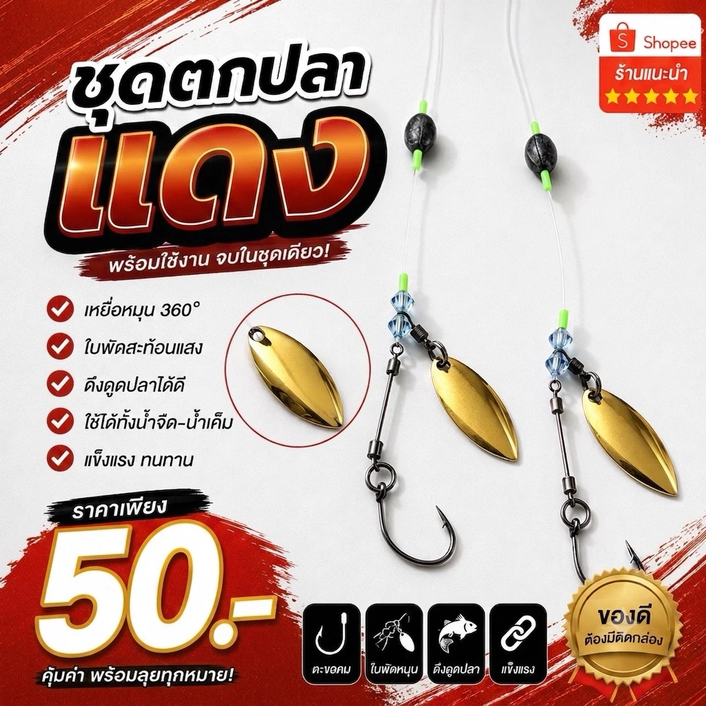 ชุดใบหลิวตกปลาแดง ปลาเนื้ออ่อน